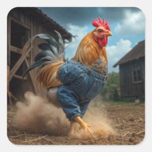 Strutting Haan in een stoffige boerderij Vierkante Sticker