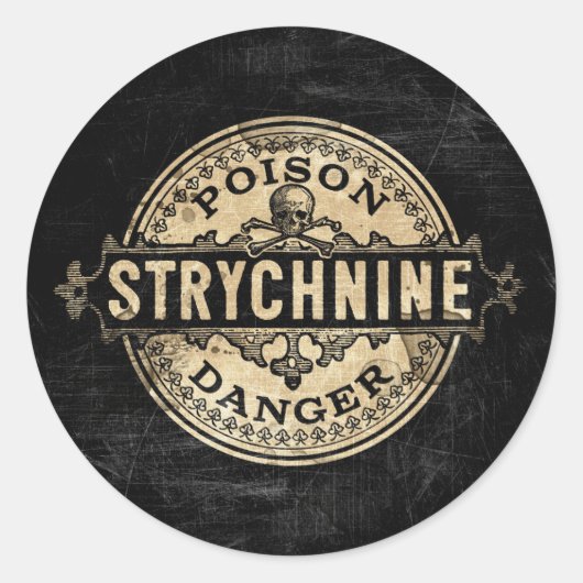 Strychnine  stijlgifteetiket ronde sticker (Voorkant)