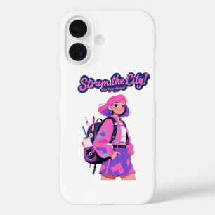 Stryk de stad! Speel je kracht! – Trendy roze kuns iPhone 16 Hoesje