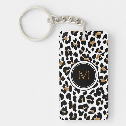 Strylish Monogram Leopard Print Acrylische Sleutel Sleutelhanger (Voorkant)