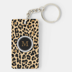 Strylish Monogram Leopard Print Acrylische Sleutel Sleutelhanger