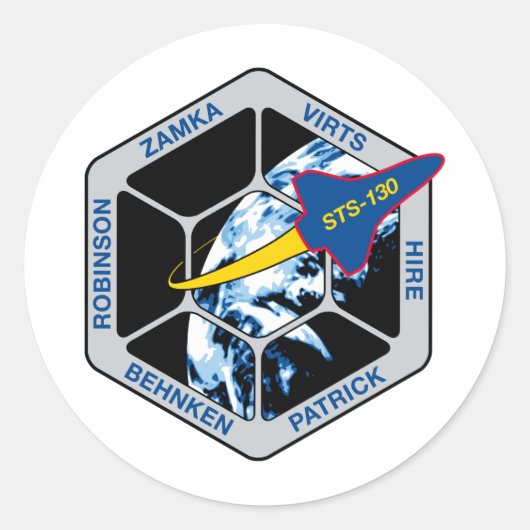 STS 130 Endeavour Ronde Sticker (Voorkant)