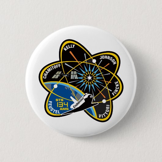 STS 134 Endeavor Ronde Button 5,7 Cm (Voorkant)
