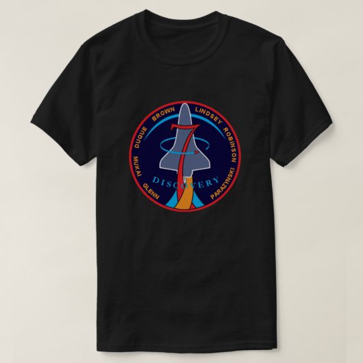 STS-95 Space Shuttle Discovery Missie Patch Logo T-shirt (Design voorkant)