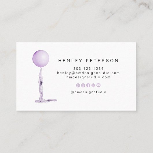 StSTELLA Lavender Paarse Waterverf Ballon Visitekaartje (Achterkant)