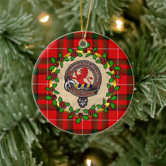 Stuart Clan Badge & Tartan Gepersonaliseerde Kerst Keramisch Ornament (Boom)