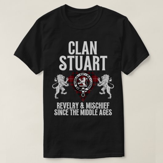 Stuart clan Scottish Name Coat of Arms Tartan T-shirt (Design voorkant)