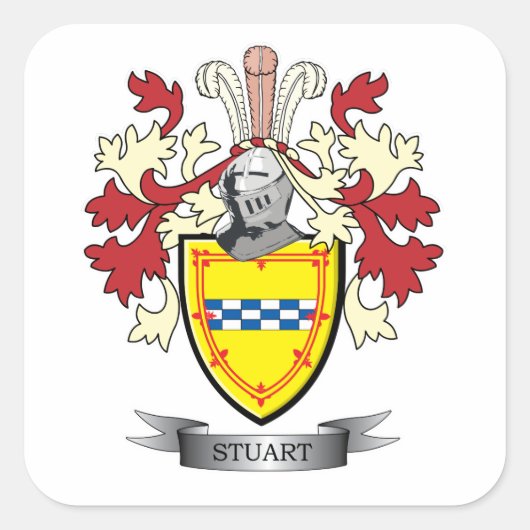 Stuart Family Crest Coat of Arms Vierkante Sticker (Voorkant)