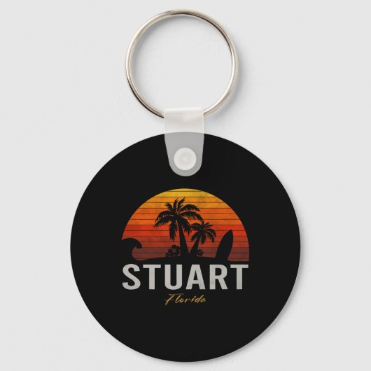 Stuart Florida Retro Surfer Ouderwetse Strand Sleutelhanger (Voorkant)