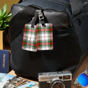 Stuart/Stewart tartan witte rode groene vlecht Bagagelabel