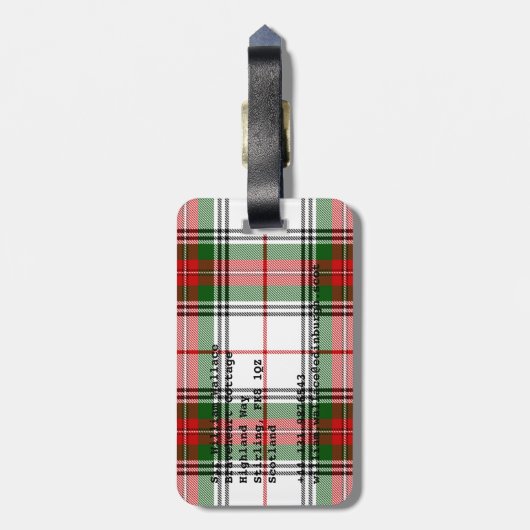 Stuart/Stewart tartan witte rode groene vlecht Bagagelabel (Achterkant verticaal)