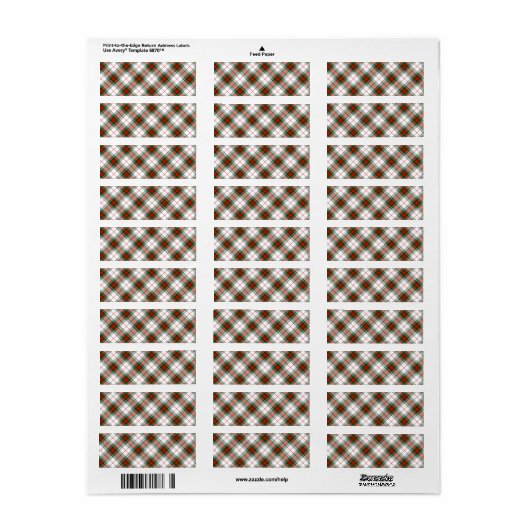 Stuart/Stewart tartan witte rode groene vlecht Etiket (Full Sheet)