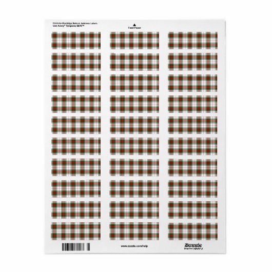 Stuart/Stewart tartan witte rode groene vlecht Etiket (Full Sheet)