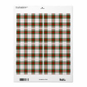 Stuart/Stewart tartan witte rode groene vlecht Etiket (Full Sheet)