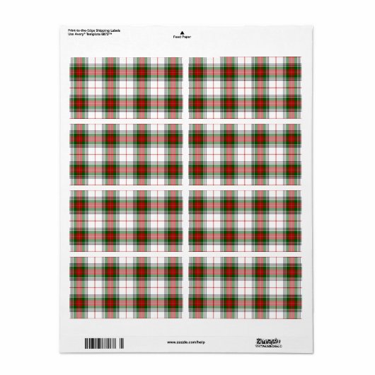 Stuart/Stewart tartan witte rode groene vlecht Etiket (Full Sheet)