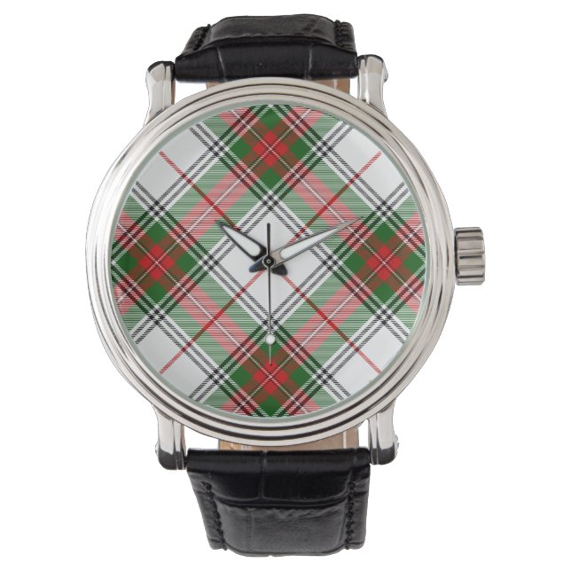 Stuart/Stewart tartan witte rode groene vlecht Horloge (Voorkant)