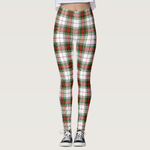 Stuart/Stewart tartan witte rode groene vlecht Leggings