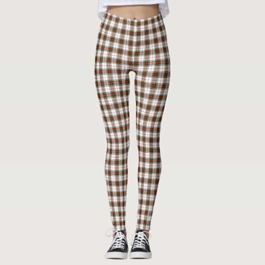 Stuart/Stewart tartan witte rode groene vlecht Leggings (Voorkant)