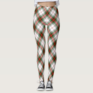 Stuart/Stewart tartan witte rode groene vlecht Leggings