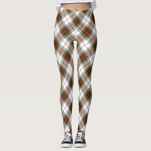 Stuart/Stewart tartan witte rode groene vlecht Leggings (Voorkant)