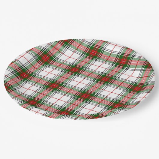 Stuart/Stewart tartan witte rode groene vlecht Papieren Bordje (Gekanteld)