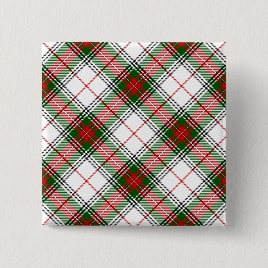 Stuart/Stewart tartan witte rode groene vlecht Vierkante Button 5,1 Cm (Voorkant)