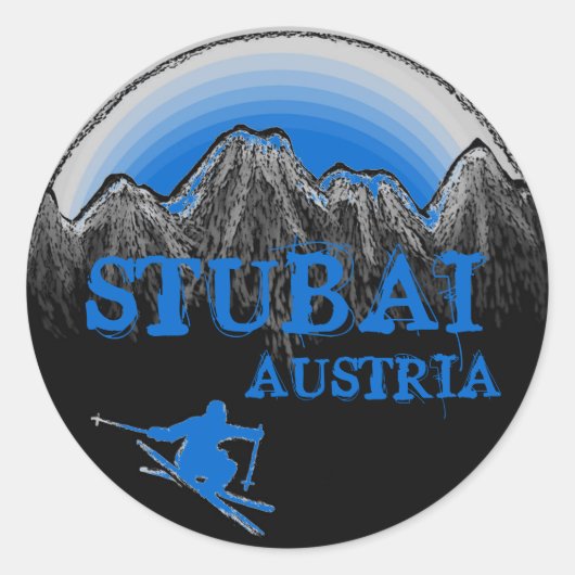 Stubai Oostenrijk blauw skiër stickers (Voorkant)
