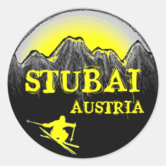 Stubai Oostenrijk gele ski stickers (Voorkant)