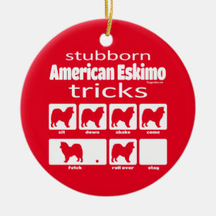 Stubborn American Eskimo Tricks Keramisch Ornament