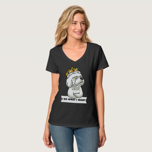 Stubborn Bichon Frise Dog With Crown T-shirt (Voorkant volledig)