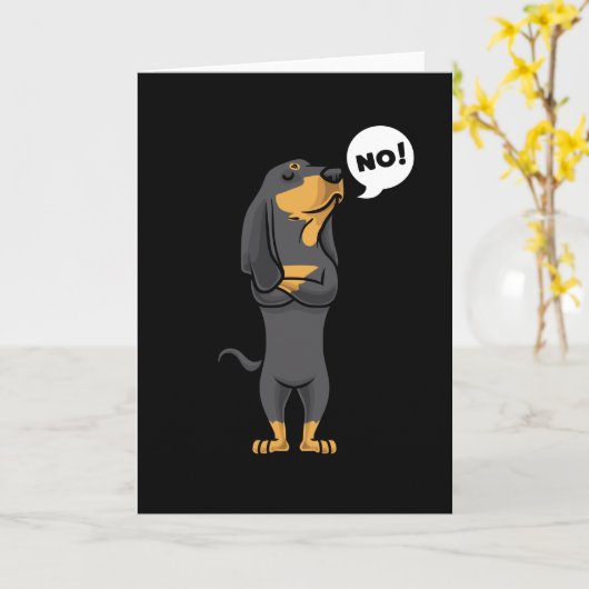 Stubborn Black en Tan Coonhound Dog Kaart (Gele Bloem)