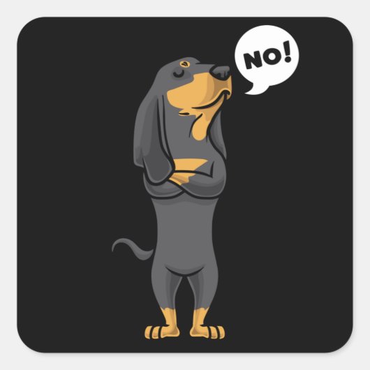 Stubborn Black en Tan Coonhound Dog Vierkante Sticker (Voorkant)