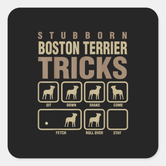 Stubborn Boston Terrier Tricks Hondenliefhebber T- Vierkante Sticker (Voorkant)