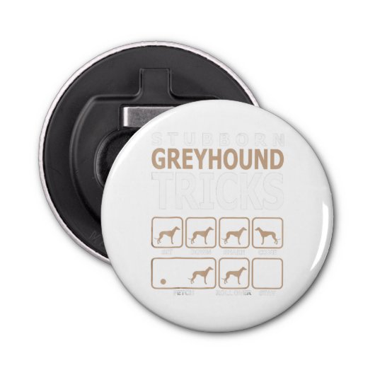 Stubborn Greyhound Tricks Button Flesopener (Voorkant)
