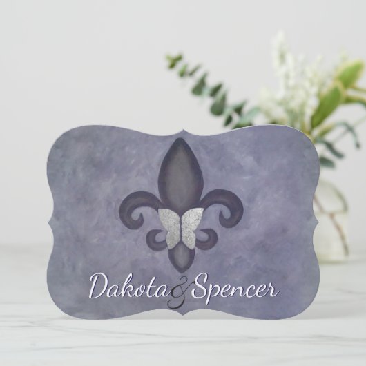 Stubborn Paars Fleur de Lis Silver Butterfly Kaart (Staand voorkant)