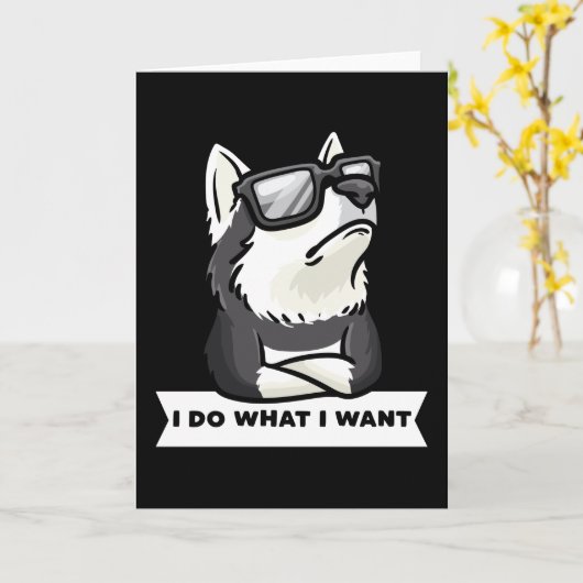 Stubborn Pomsky Dog Funny Kaart (Gele Bloem)