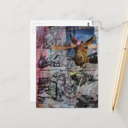 Stubborn Working Men a unique Mixed Media Collage Briefkaart (Voorkant / Achterkant in situ)