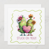 Stuck On You Cactus Love Greeting Card Feestdagenkaart (Voorkant / Achterkant)