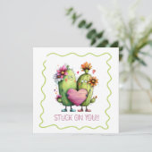 Stuck On You Cactus Love Greeting Card Feestdagenkaart (Staand voorkant)