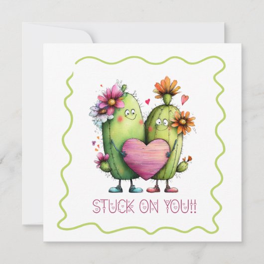 Stuck On You Cactus Love Greeting Card Feestdagenkaart (Voorkant)