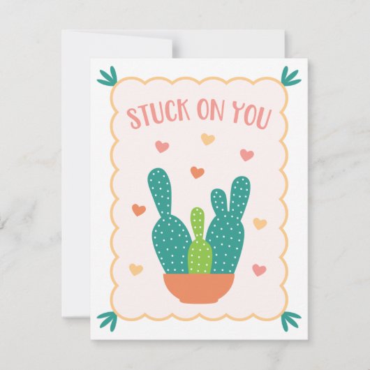 "Stuck On You" Cactus Valentijnsdag Kaart (Voorkant)
