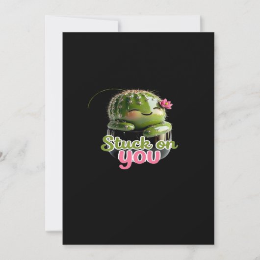 Stuck On You Cute Cactus Pun Kawaii Valentines Lov Feestdagenkaart (Voorkant)
