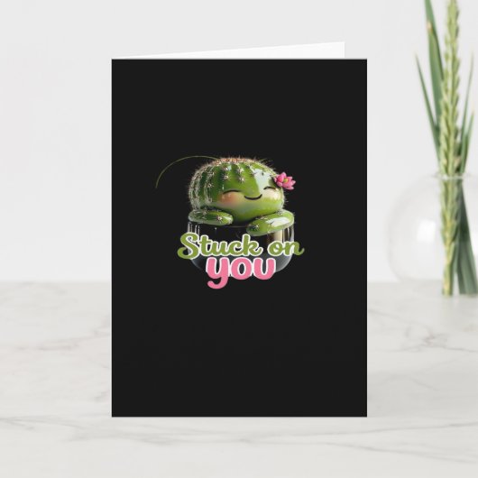 Stuck On You Cute Cactus Pun Kawaii Valentines Lov Kaart (Voorkant)