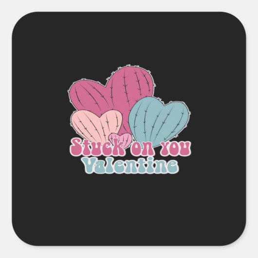 Stuck On You Valentine Funny Cactus Cute Design  Vierkante Sticker (Voorkant)
