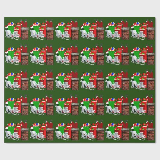 Stuck Santa Green Wrapping Paper Cadeaupapier (Vlak)