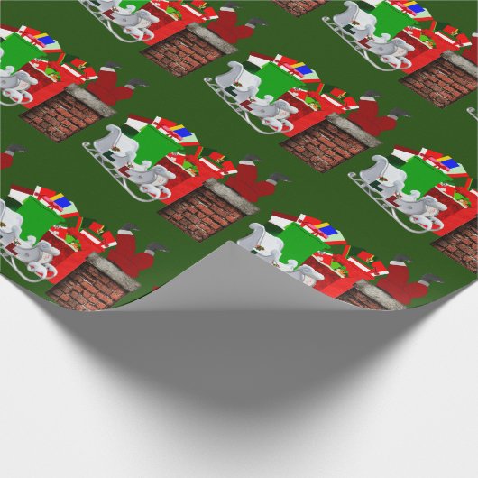 Stuck Santa Green Wrapping Paper Cadeaupapier (Hoek)
