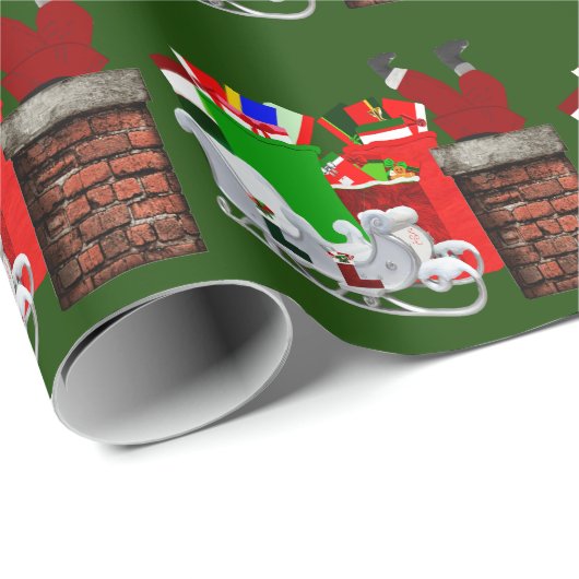 Stuck Santa Green Wrapping Paper Cadeaupapier (Rol Hoek)