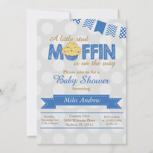 Stud Muffin Baby shower Invitation Kaart (Voorkant)