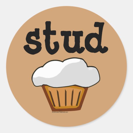 Stud Muffin, Cute Funny Bked Good Ronde Sticker (Voorkant)