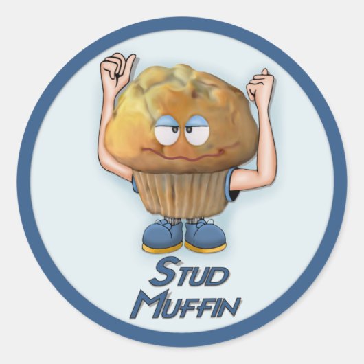 Stud Muffin Humor Ronde Sticker (Voorkant)